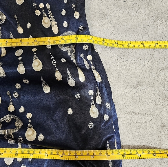 David Meister Blue Pearl Satin One Shoulder Sheath Cocktail Dress Jewel Print 6 - Picture 13 of 15